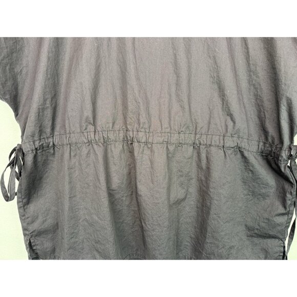Harshman Cotton Short Sleeve Blouse w/Drawstring Waist Black Rounded Neck Sz M - Picture 5 of 8